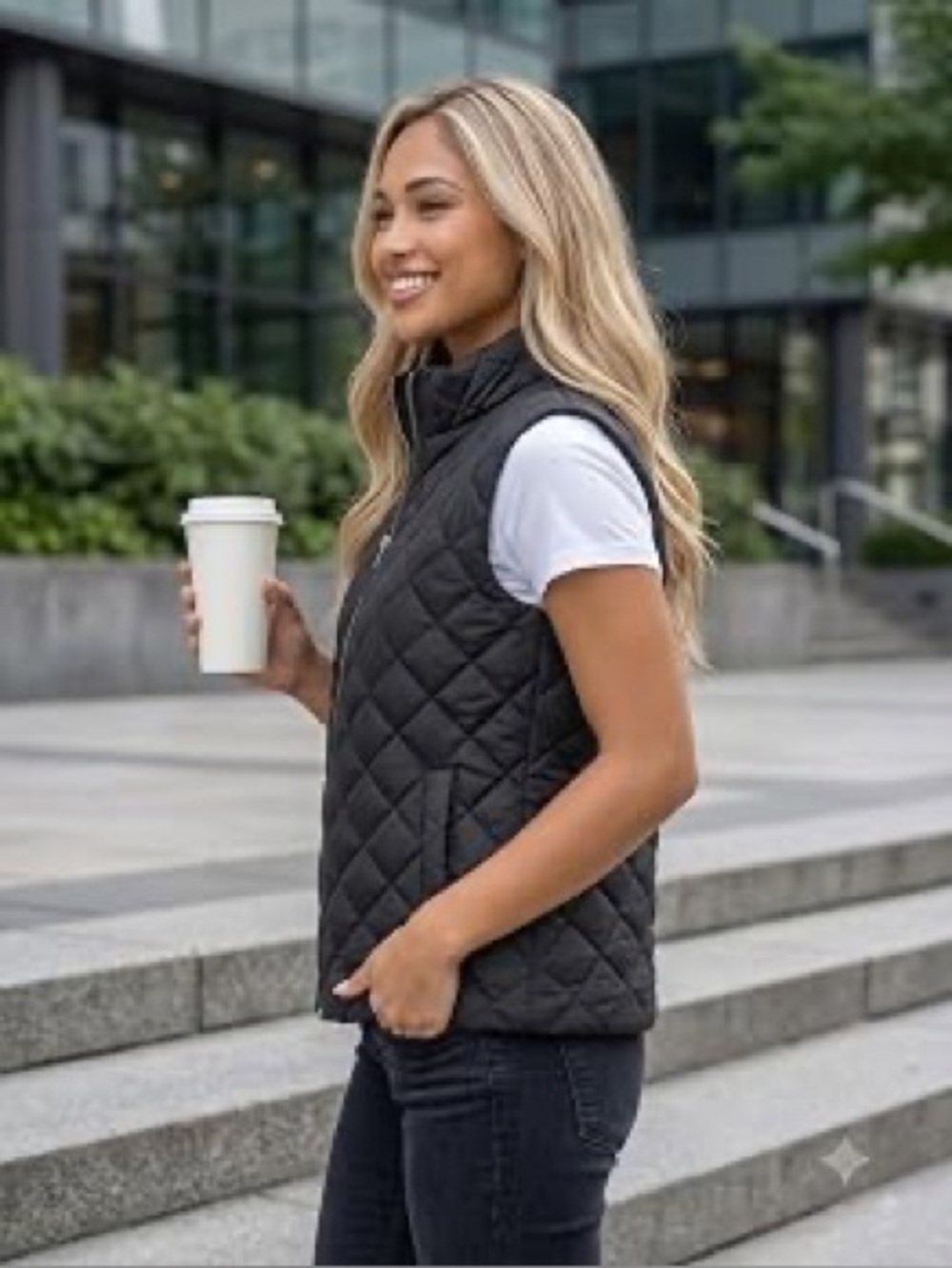 Puffer vest jacket in black • large•